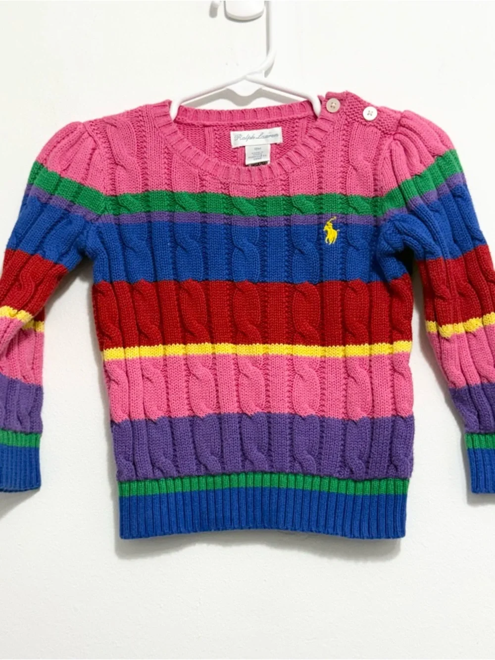 Ralph Lauren Girls Rainbow Stripe Cable Knit Sweater 18M